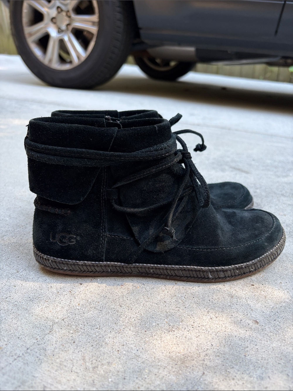 UGG Black Suede Lace-Up Ankle Boots - Size 6
